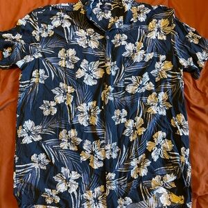 George Navy Hawaiian Short-Sleeve Button-Down Shirt, XL